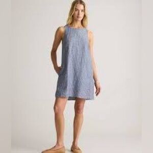 Quince Blue Striped Linen Mini Dress Sleeveless Lined Size S